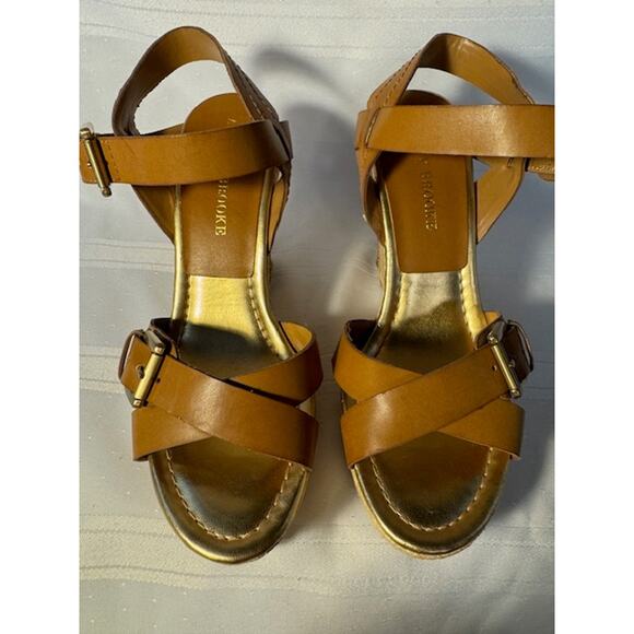Audrey Brooke Tan Abhollie Wedge Sandals Women’s 7M Buckle Straps Espadrille - Picture 3 of 8